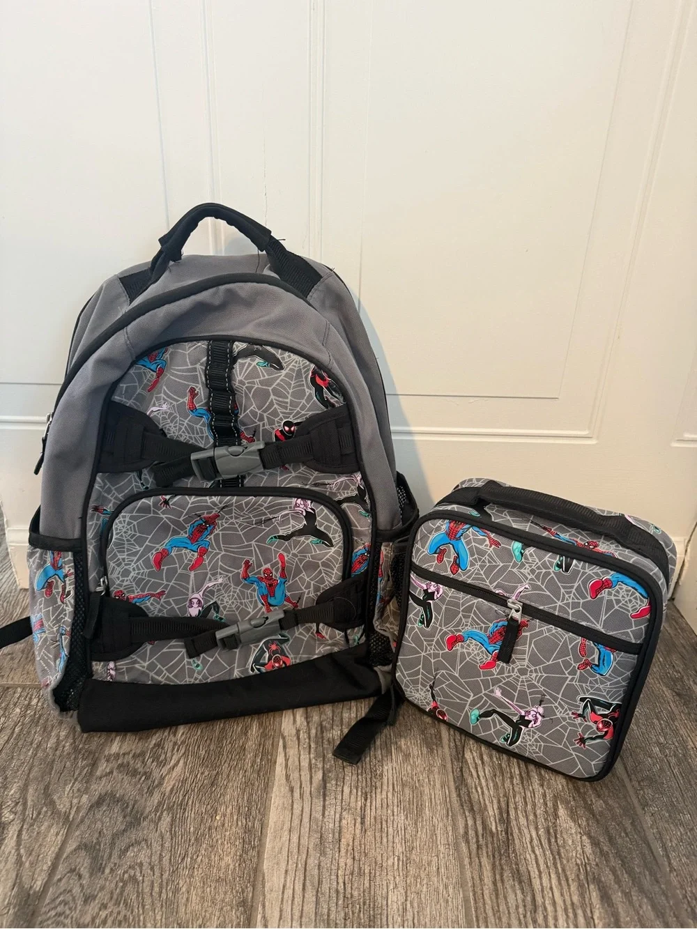 Pottery Barn Kids Grey Spider-Man Backpack and Lunch Bag Set